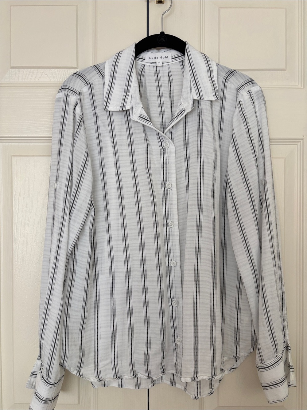 Bella Dahl White and Black Vertical Stripe Button-Down Shirt